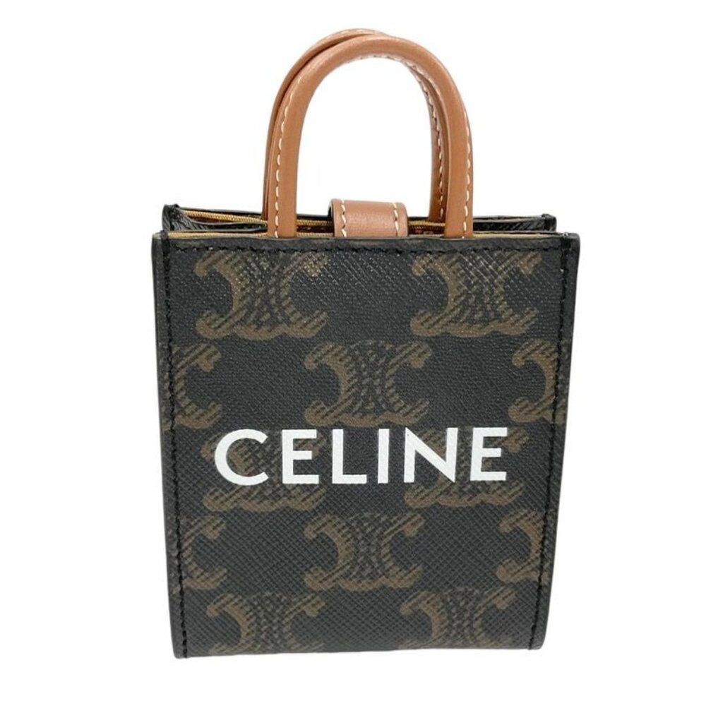Celine Charm Brown White Gold Triomphe Canvas Logo Micro Vertical Cabas - Picture 4 of 9